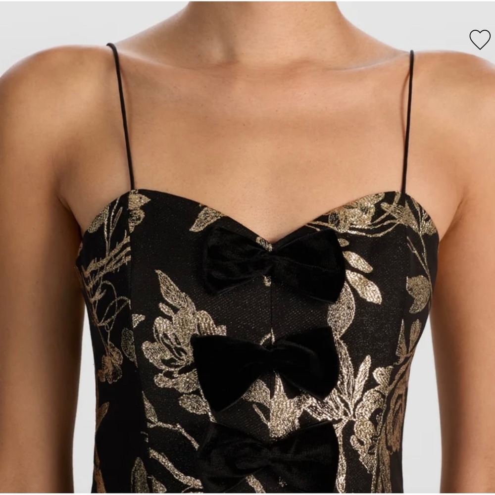 Alice + Olivia Black Gold Metallic Floral Brocade Mini Dress Bow Cocktail 2 - Picture 2 of 15